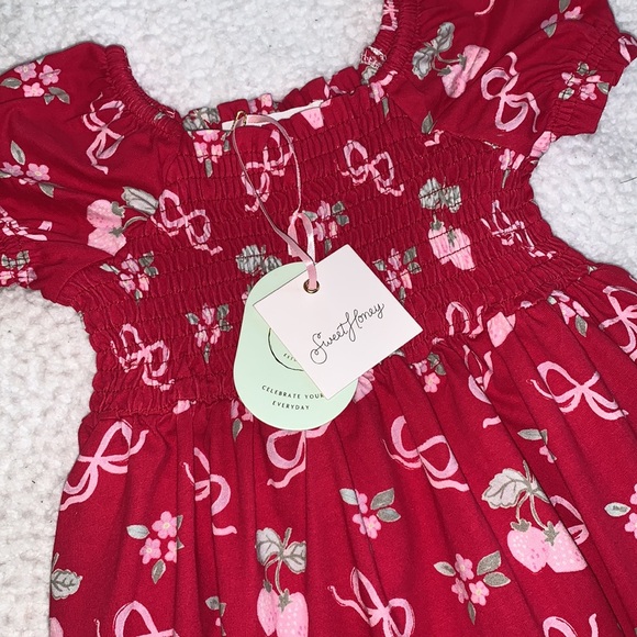 NWT Sweet Honey Puff Sleeve Dress Sweet Strawberry Glaze 18M Red - Picture 6 of 10